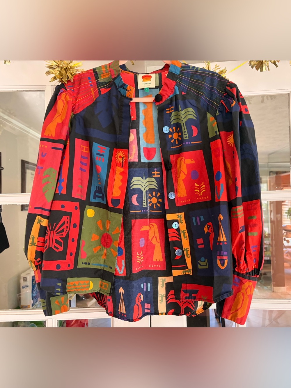 FARM Rio Multicolor Abstract Panel Print Button-Front Blouse